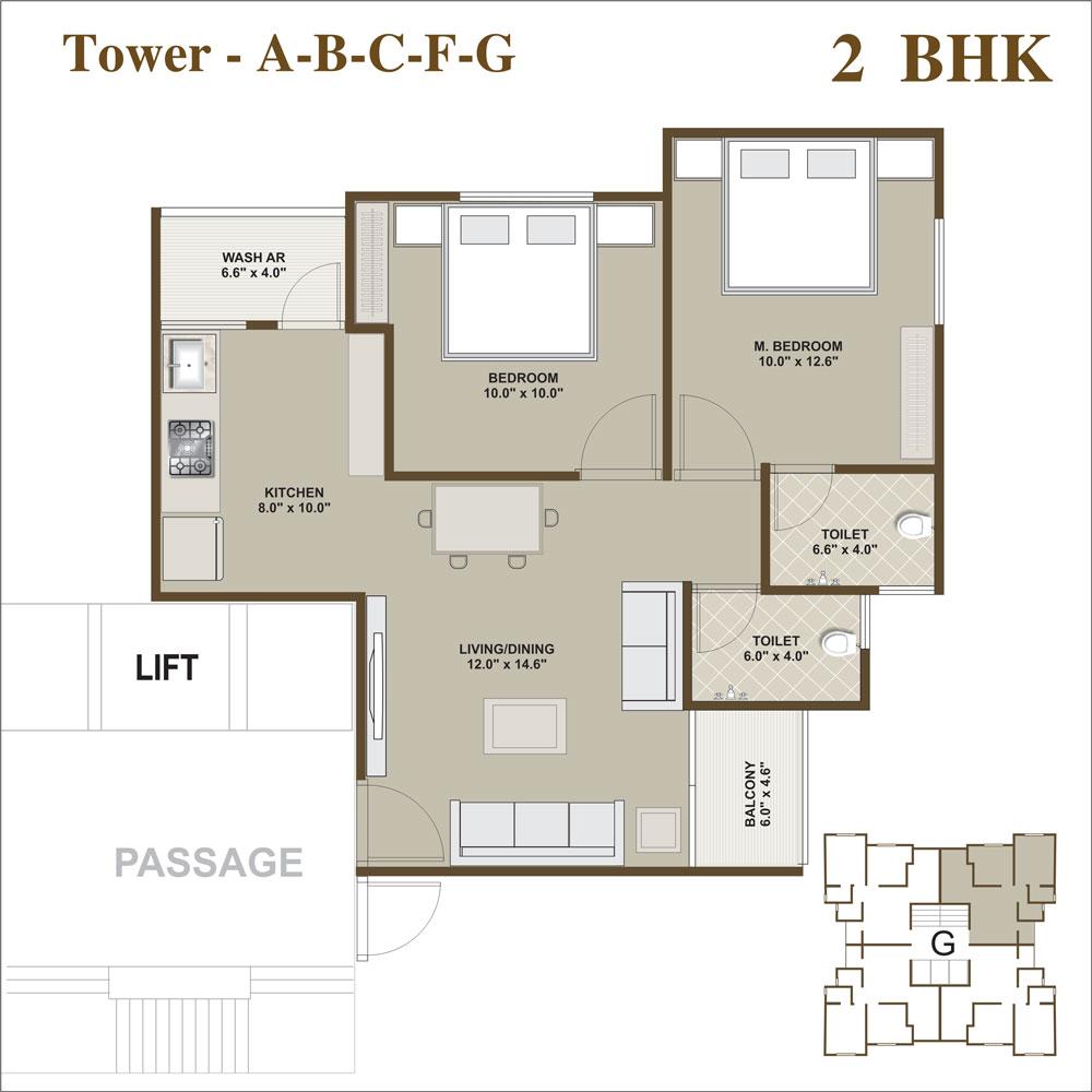 2 Bhk Plan of real estate project Sharnam Happy Homes located at Sayajipura, Vadodara, Gujarat