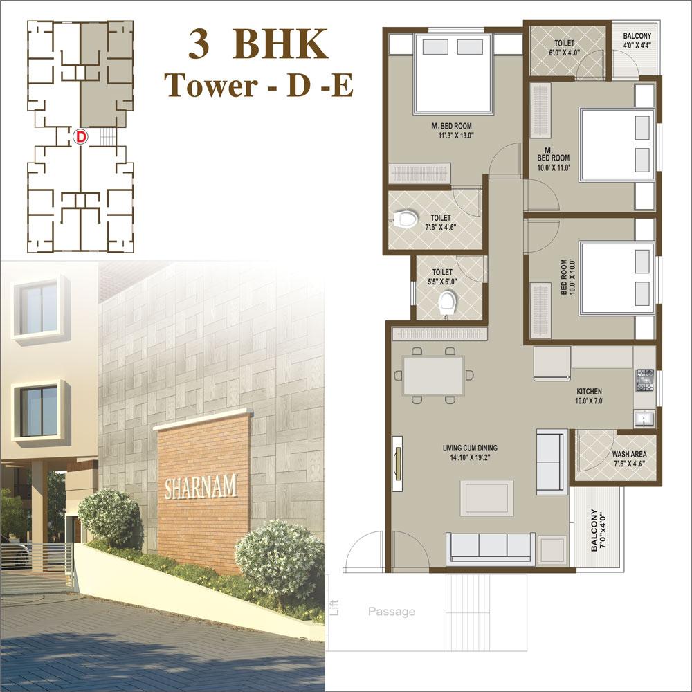 3 Bhk Plan of real estate project Sharnam Happy Homes located at Sayajipura, Vadodara, Gujarat