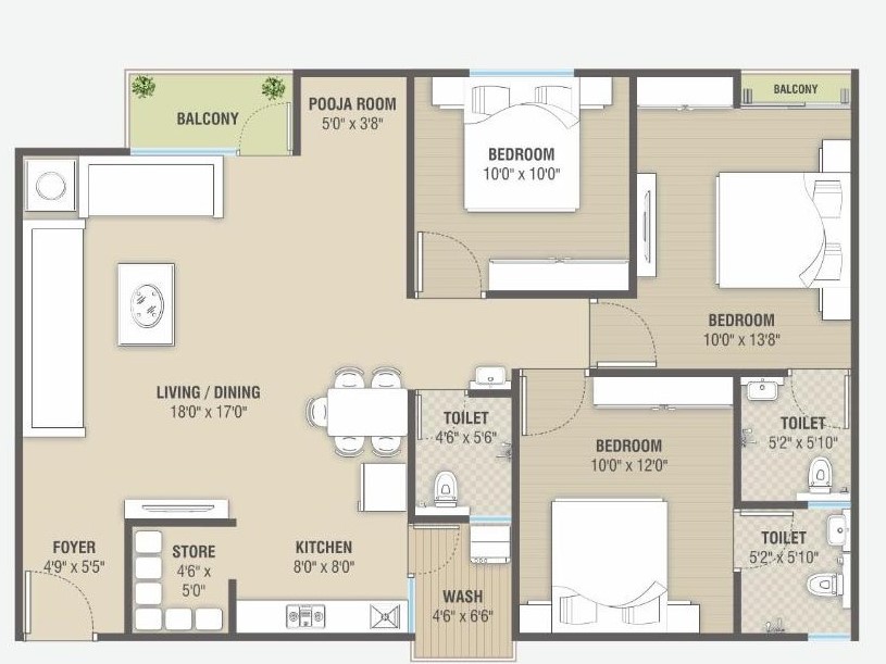 Tower C D 3 Bhk Layout 1 of real estate project Shivalay Green located at Ankhol, Vadodara, Gujarat