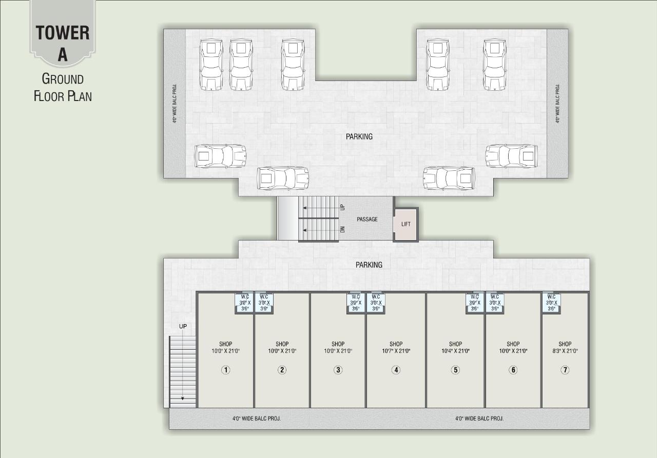 Tower A Ground Floor Plan Layout of real estate project Shree Kunj Residency located at Jambuva, Vadodara, Gujarat