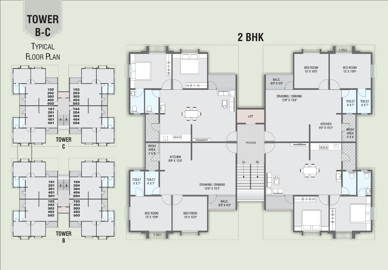 Tower B C Plan Layout of real estate project Shree Kunj Residency located at Jambuva, Vadodara, Gujarat