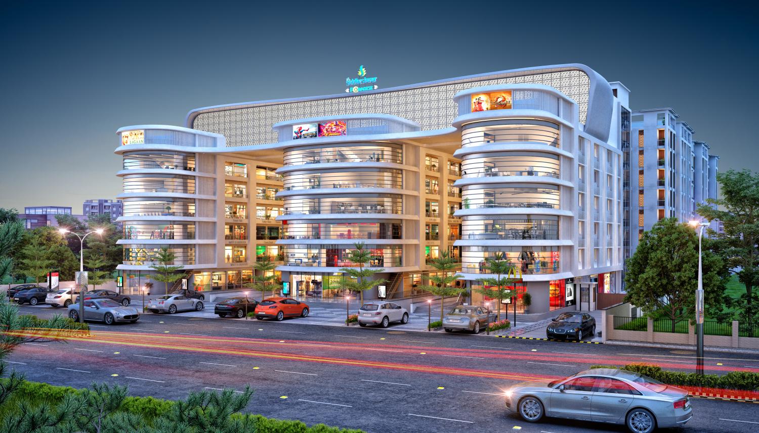 Night View of real estate project Shree Siddheshwar Paradise located at Harni, Vadodara, Gujarat