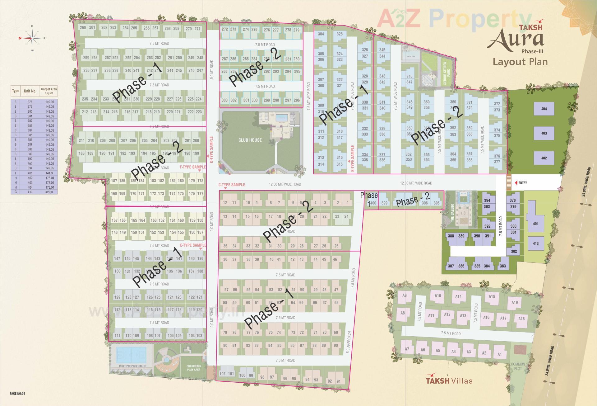 Layout of real estate project Taksh Aura located at Hanumanpura, Vadodara, Gujarat