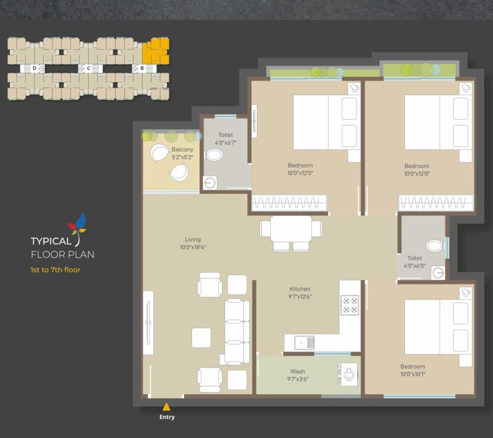 3 Bhk Plan of real estate project V R Imperia located at Bapod, Vadodara, Gujarat