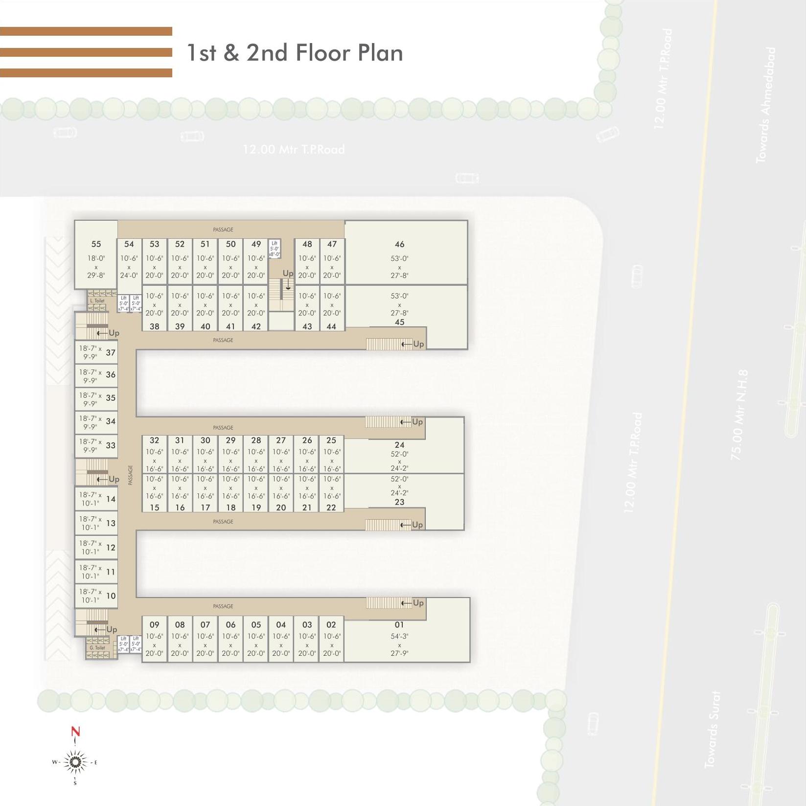 1st 2nd Floor Plan of real estate project V R One located at Waghodia, Vadodara, Gujarat