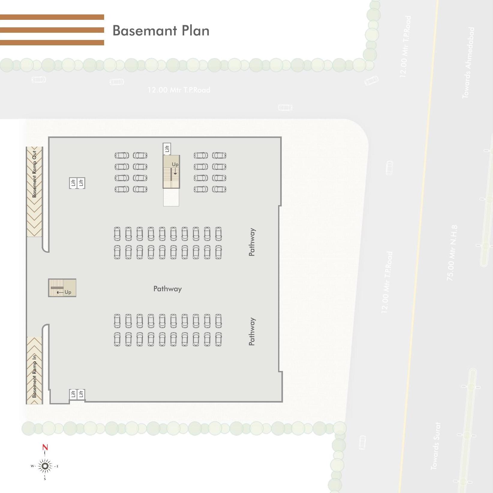 Basemant Plan of real estate project V R One located at Waghodia, Vadodara, Gujarat
