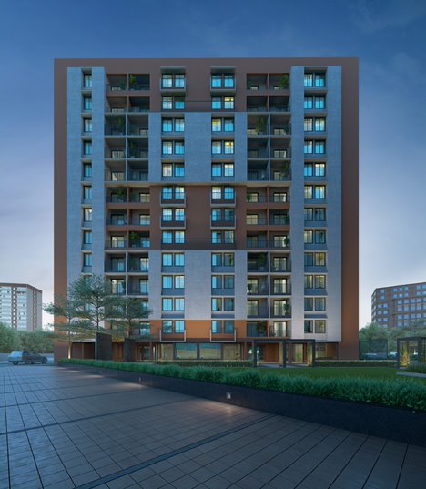 3D Elevation of real estate project Pramukh Aura located at Chala, Valsad, Gujarat