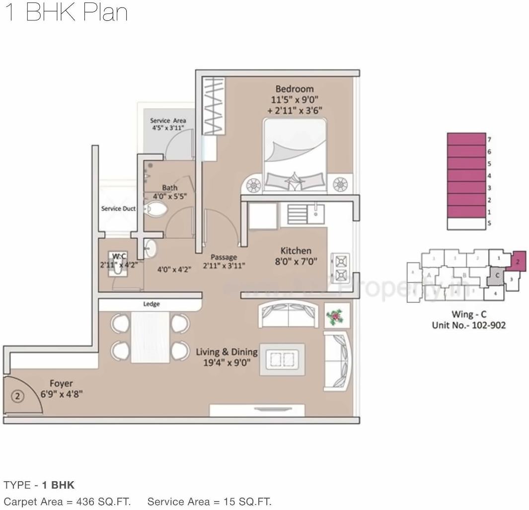 Layout of real estate project 7th Floor   C   The Baya Goldspot located at Andheri, MumbaiSuburban, Maharashtra