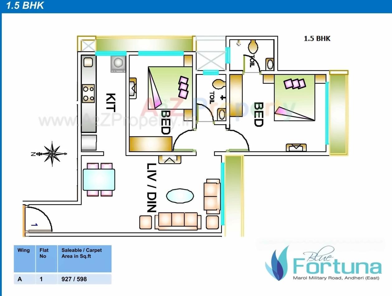 Layout of real estate project Blue Fortuna located at Andheri, MumbaiSuburban, Maharashtra