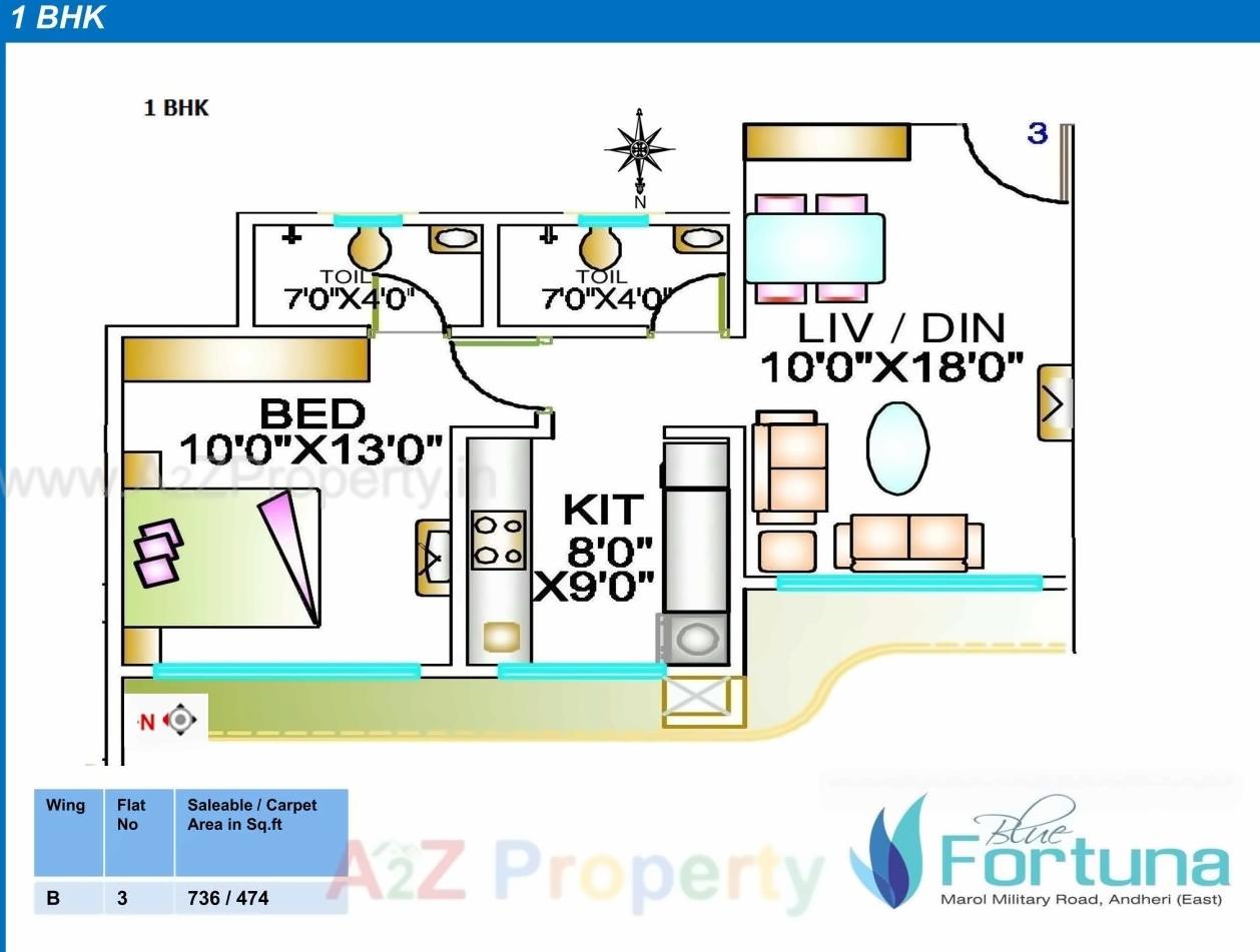 Layout of real estate project Blue Fortuna located at Andheri, MumbaiSuburban, Maharashtra