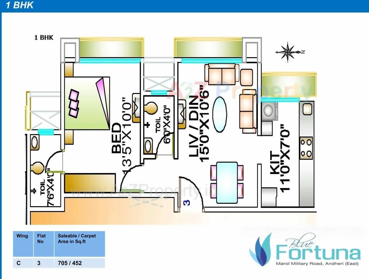 Layout of real estate project Blue Fortuna located at Andheri, MumbaiSuburban, Maharashtra
