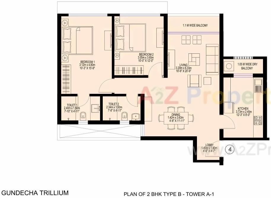 Layout of real estate project Gundecha Trillium located at Borivali, MumbaiSuburban, Maharashtra