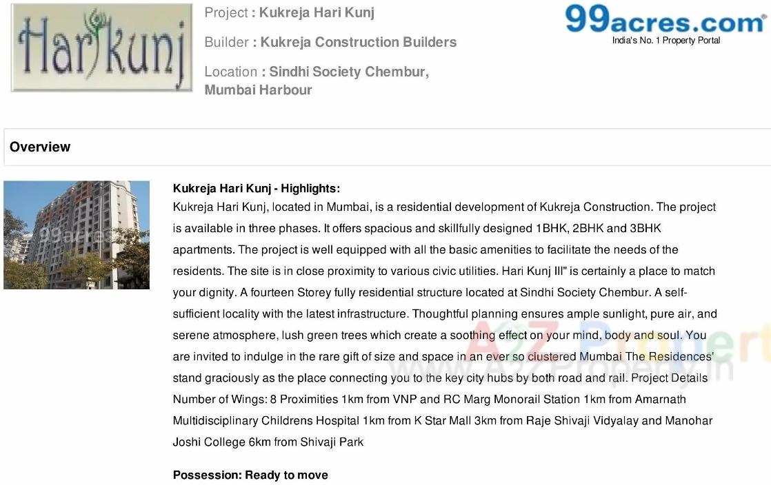  of real estate project Hari Kunj located at Kurla, MumbaiSuburban, Maharashtra