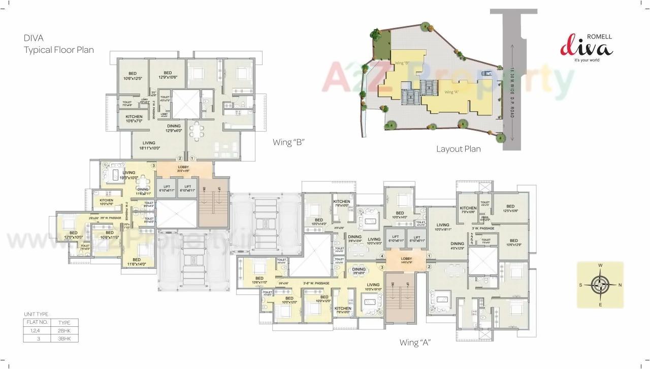 Layout of real estate project Romell Diva   17th To 20th Foor located at Borivali, MumbaiSuburban, Maharashtra