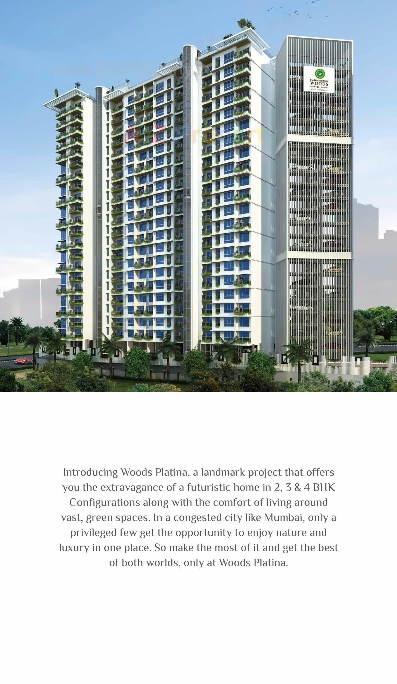 3D Elevation of real estate project Woods Platina B  Ebony Tower located at Andheri, MumbaiSuburban, Maharashtra