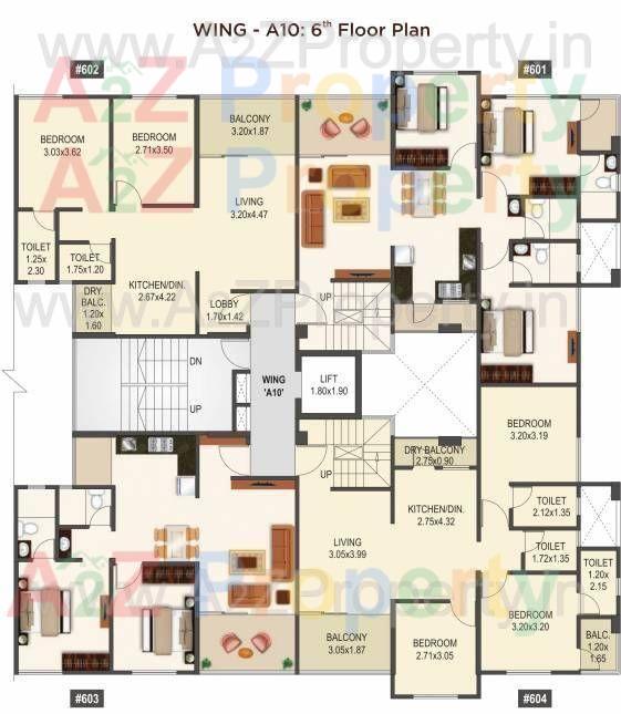 29 Gold Coast Phase 3 Building A10 Cluster Plan For 6th Floor 28131375 of real estate project 29 Gold Coast located at Dhanori, Pune, Maharashtra