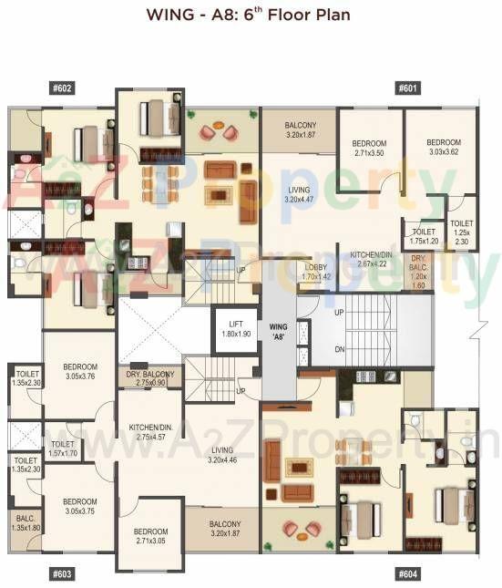 29 Gold Coast Phase 3 Building A8 Cluster Plan For 6th Floor 28131370 of real estate project 29 Gold Coast located at Dhanori, Pune, Maharashtra