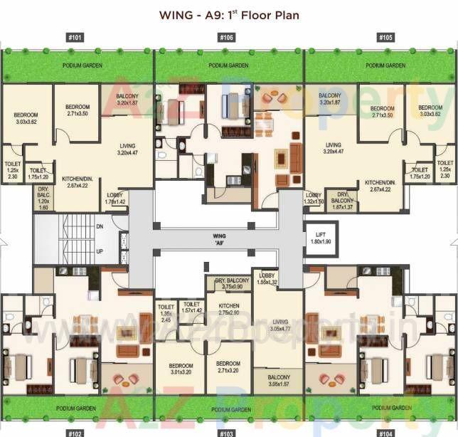 29 Gold Coast Phase 3 Building A9 Cluster Plan For 1st Floor 28131378 of real estate project 29 Gold Coast located at Dhanori, Pune, Maharashtra