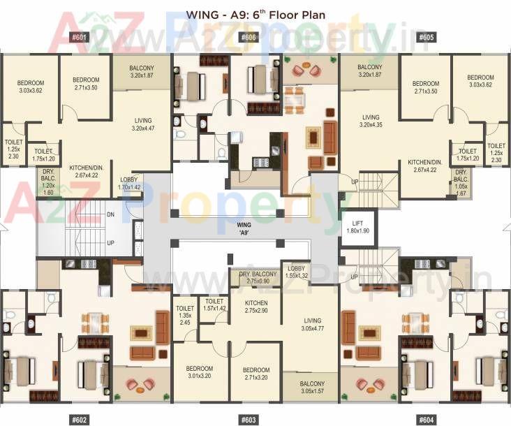 29 Gold Coast Phase 3 Building A9 Cluster Plan For 6th Floor 28131376 of real estate project 29 Gold Coast located at Dhanori, Pune, Maharashtra