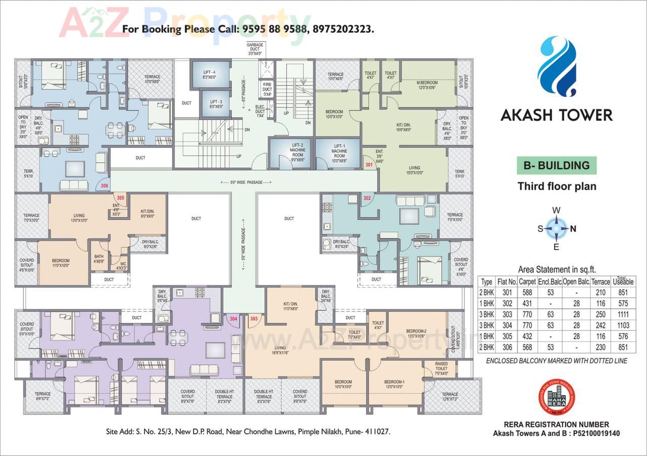 Akash Towers B Bldg Third Floor Plan 1024x722 of real estate project Akash Towers located at Pimpri-chinchawad-m-corp, Pune, Maharashtra