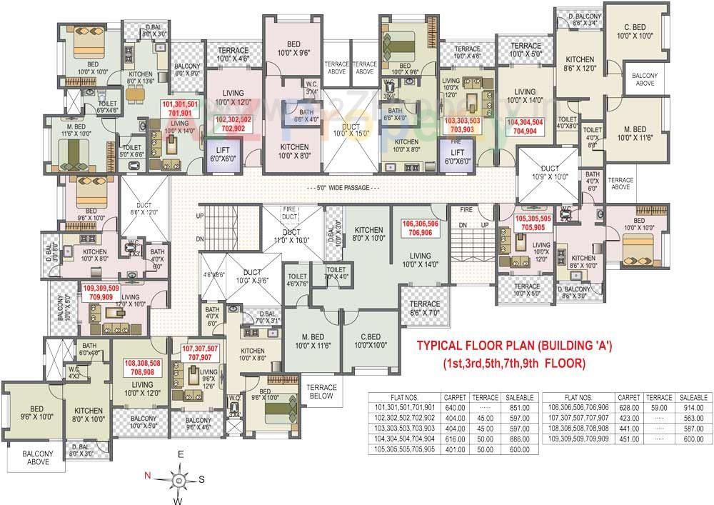 1st 3rd 5th 7th 9th Floor Plan of real estate project Azalea located at Bhilarewadi, Pune, Maharashtra