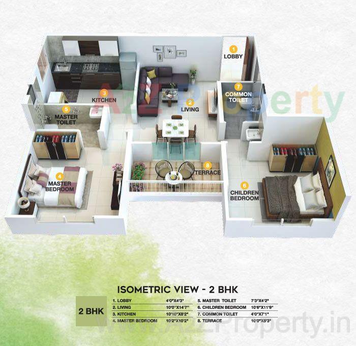 Isometric View 2bhk of real estate project Green Life located at Hinjavadi-ct, Pune, Maharashtra