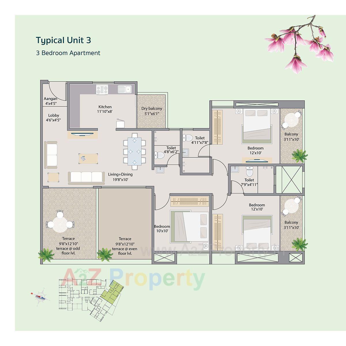 3bhk Floor Plan1 of real estate project Nirman Vishnubaug located at Pune-m-corp, Pune, Maharashtra