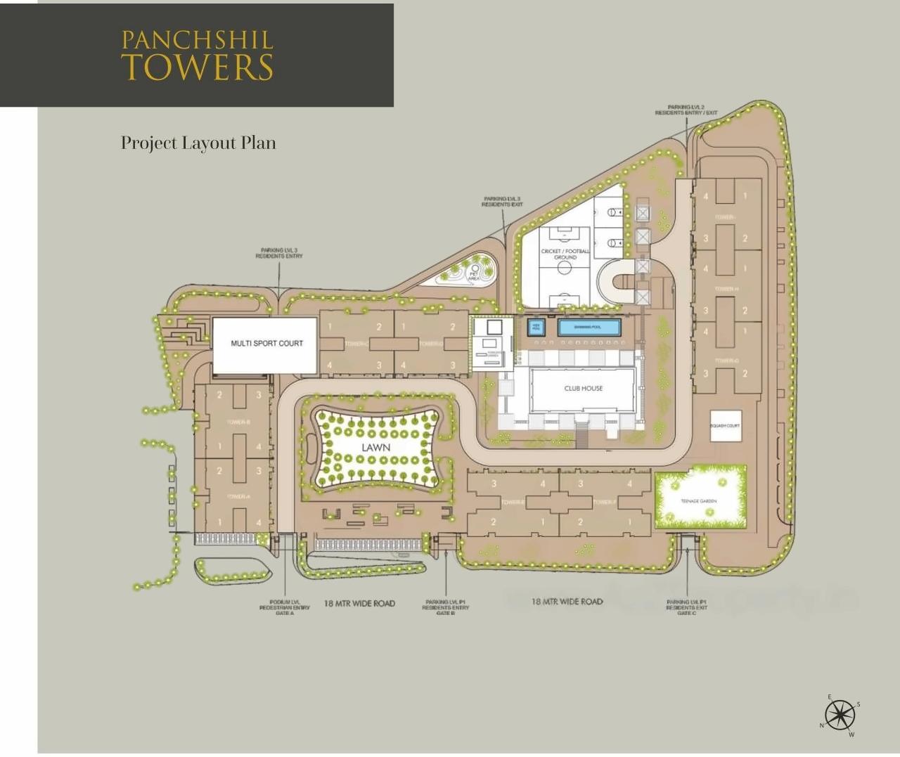 Layout of real estate project Panchshil Towers located at Wagholi, Pune, Maharashtra