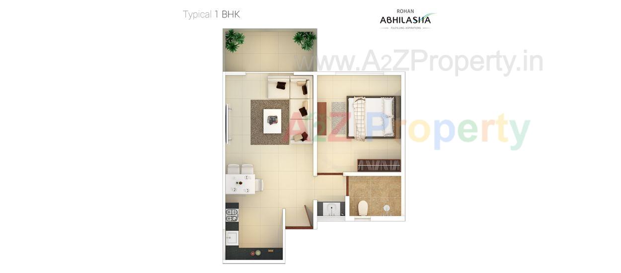 Typical 1 Bhk 1250x550 of real estate project Rohan Abhilasha located at Wagholi, Pune, Maharashtra