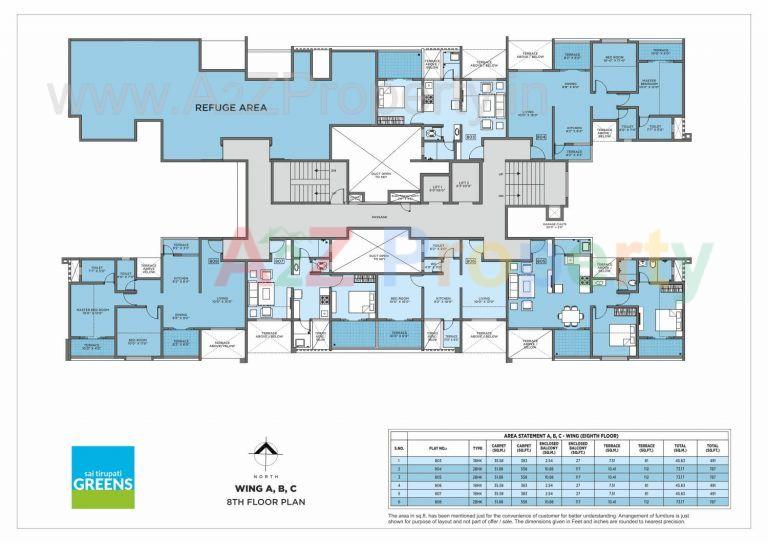 Floor Plan_a B C_8th 768x543 of real estate project Sai Tirupati Greens located at Charholi, Pune, Maharashtra