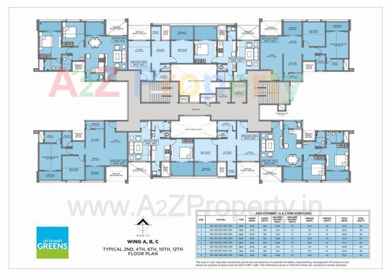 Floor Plan_a B C_even 768x543 of real estate project Sai Tirupati Greens located at Charholi, Pune, Maharashtra