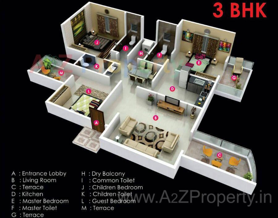 3bhk Sample Flat of real estate project Spirea located at Wakad, Pune, Maharashtra