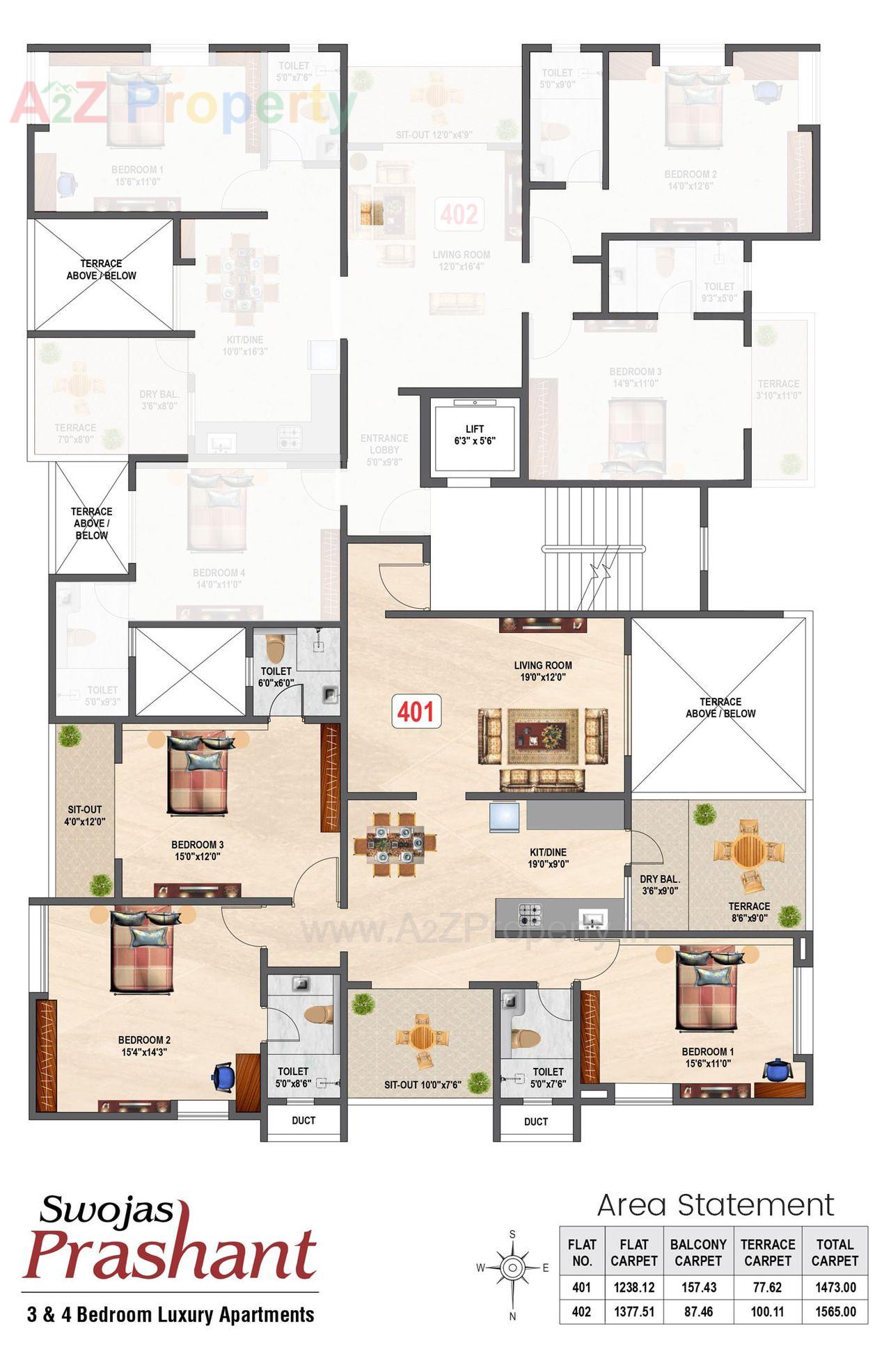 Prashant 4th Floor Plan of real estate project Swojas Prashant located at Pune-m-corp, Pune, Maharashtra