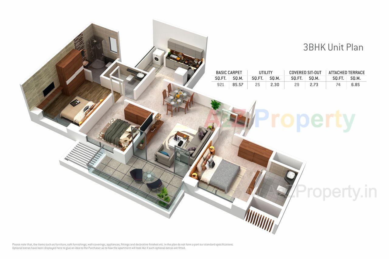 Vtp Solitarire 3 Bhk Unit Plan of real estate project Vtp Solitaire Ab located at Vadgaonsheri, Pune, Maharashtra