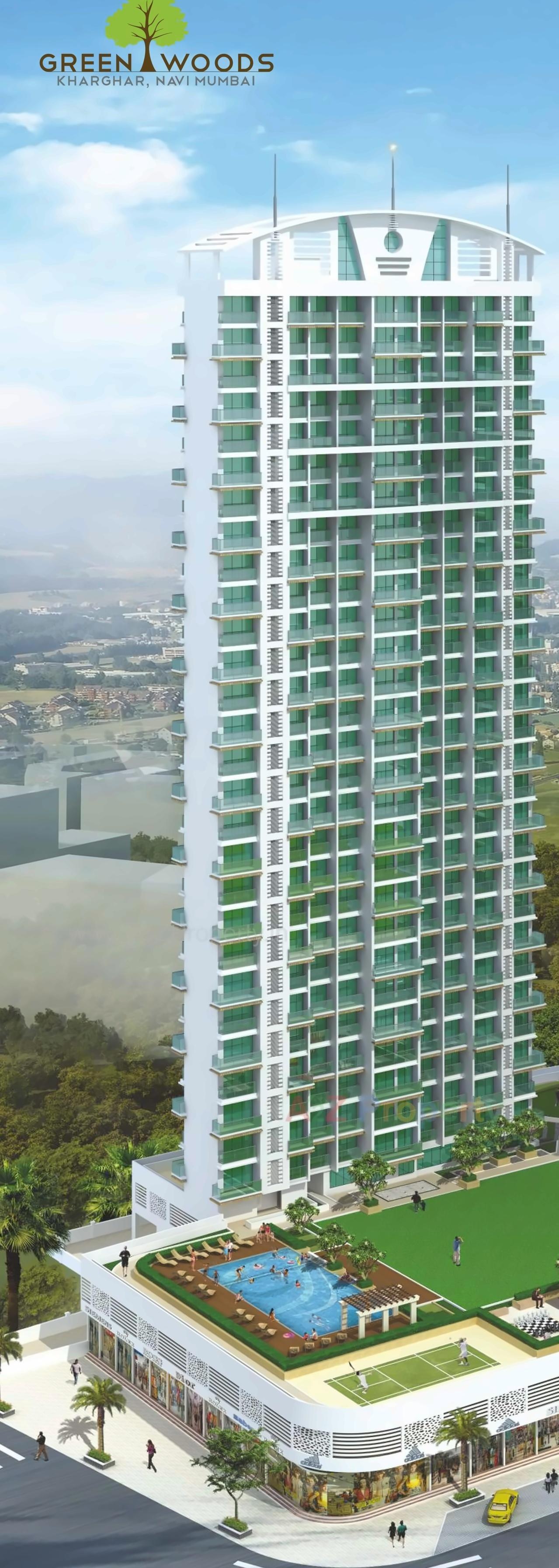 3D Elevation of real estate project Greenwoods located at Kharghar, Raigarh, Maharashtra