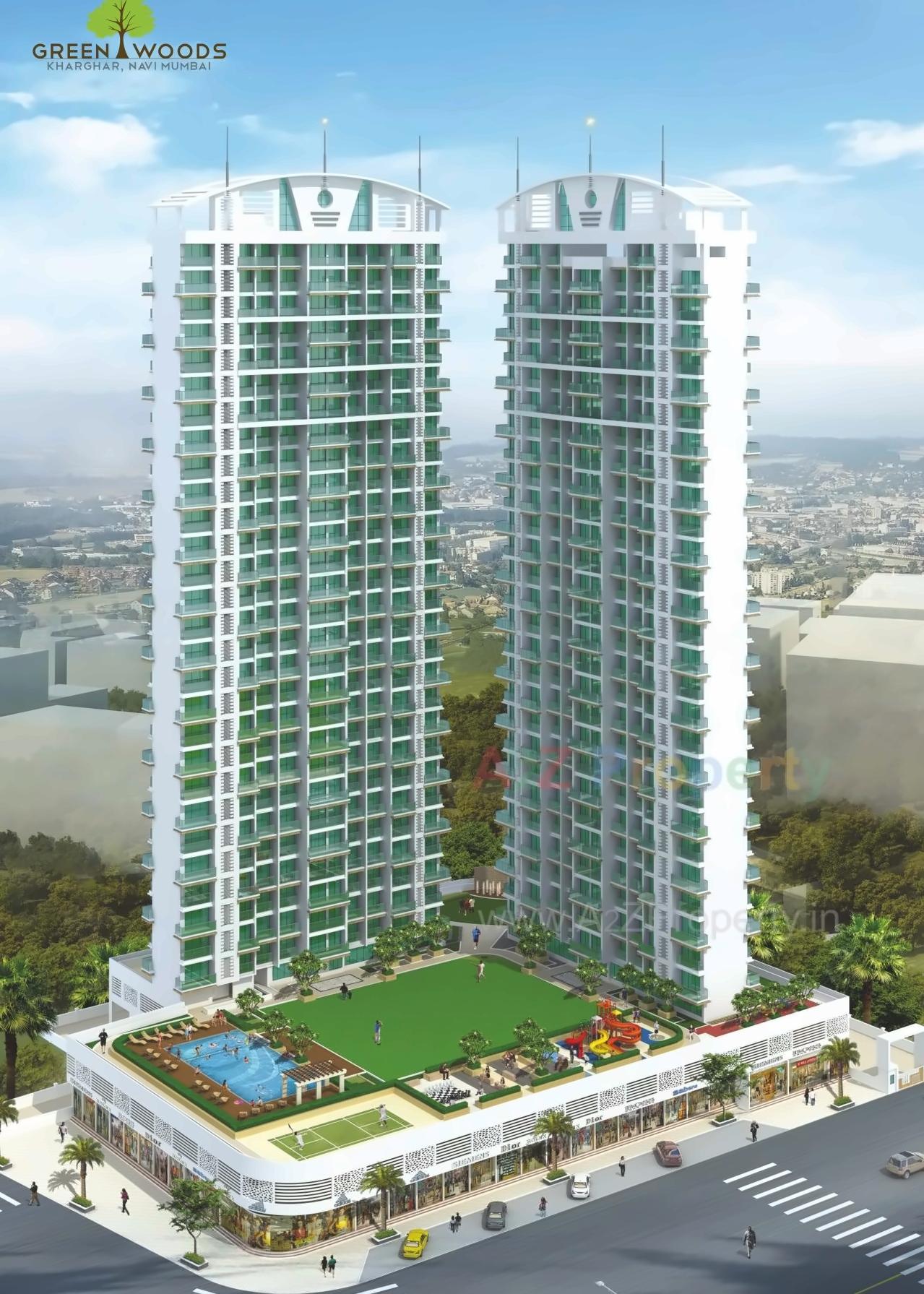 3D Elevation of real estate project Greenwoods located at Kharghar, Raigarh, Maharashtra